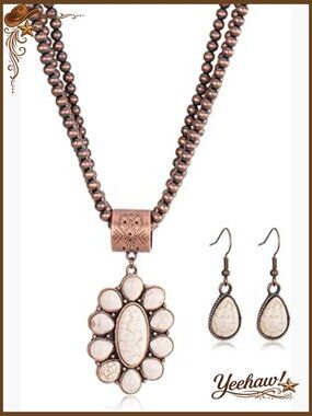 Cowgirl Vintage Western Turquoise Concho Necklace Earring Set Women's Jewelry